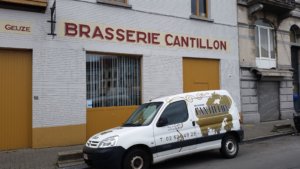 exterior of brasserie cantillon brewery with a van in Brussels