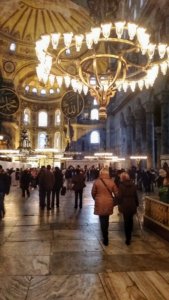 crowds of tourists inside the Hagia Sofia, Istanbul's most famous tourist attraction