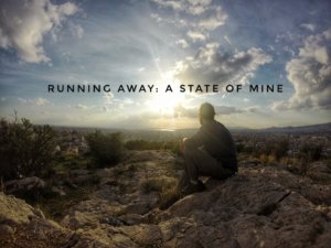 hangry backpacker running away