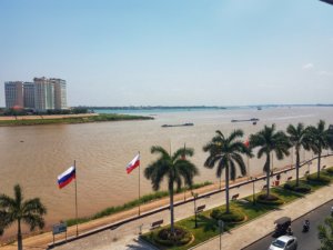 Mekong River and Tonle Sap River confluence in Phnom Penh Cambodia