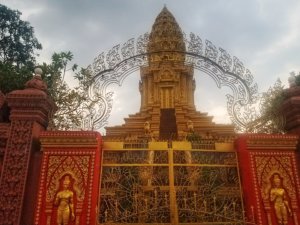 Ornate gate at Buddhist Temple in Cambodia
