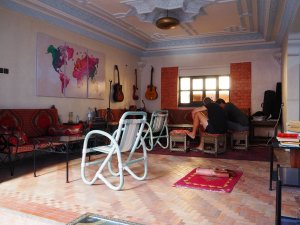 Essaouira Beach Hostel common area instruments