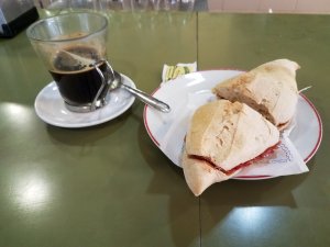 eating breakfast in Seville Spain