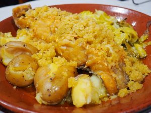 fried bacalhau potatoes cabbage
