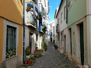 Alfama nieghborhood street Lisbon Portugal