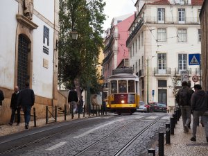 Alfama street tram Lisbon