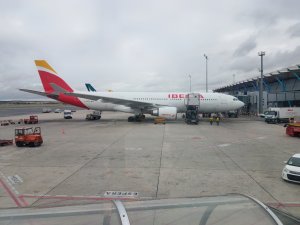 Iberia Airlines jet parked at Madrid Barajas Airport