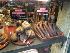 meat shop window Segovia Spain