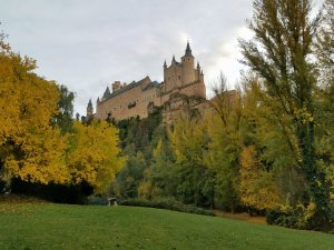 viewpont of hilltop Alcazar castle in Segovia, Spain