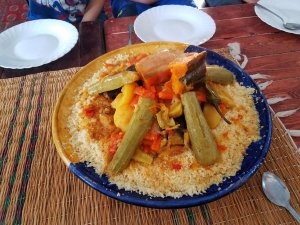 vegetable couscous hostel family dinner Morocco