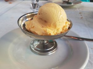 post-cocido scoop of ice cream on a table in Madrid