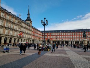 Plaza Mayor full of tourists in Madrid Spain