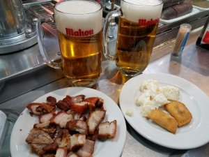 Spanish cracklins torreznos tapas and mahou beer