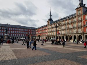 Tourists in Plaza Mayor in Madrid Spain