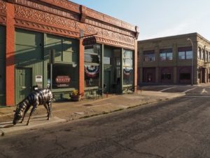 Historic Downtown Baker City Shop and zebra statue