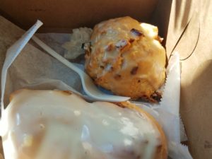 Sweet Wife Baking maple bacon scone in a to go box