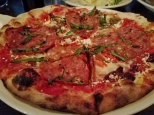 Salami and goat cheese pizza in the Columbia River Gorge at Double Mountain