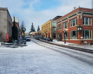 Downtown Hood River Oregon Snow Christmastime