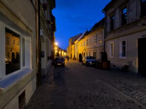 Brasov Romania street at night