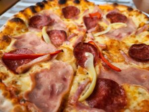 Eating pizza in Bucharest Romania