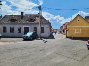 Empty quiet street of Lower Town in historic center of Sibiu