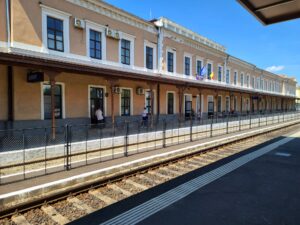 Sibiu Romania train station from platform across the tracks