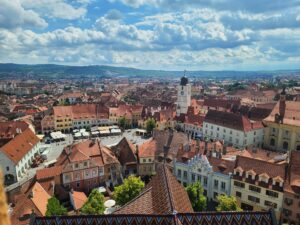 The best view in Sibiu Romania from the bell tower of the Lutheran Cathedral