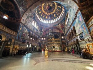 interior of Neo-Byzantine Holy Trinity Romanian Orthodox Cathedral in Sibiu