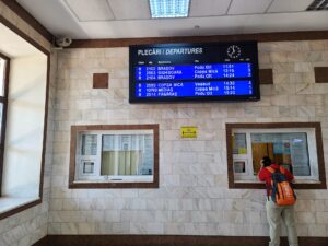 Train schedule in station in Romania