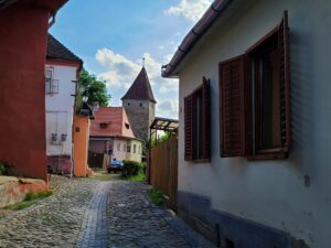Old Buildings and medieval tower Transylvania Romania