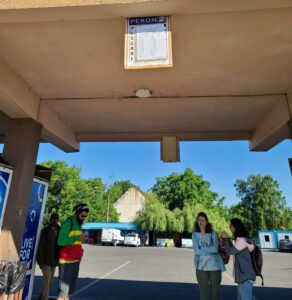 Bus Bay for with route on sign for bus from Brasov to Bran Romania