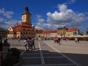 Council Square in Old Town Brasov Romania with museum in center