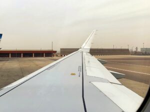 view of Cairo International Airport runway from the plane