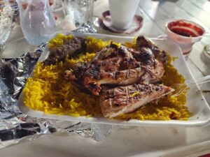 plate of rice and meat when eating cheap and local in Cairo