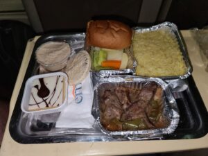 lamb and rice dinner on the night train in Egypt