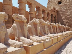 Criosphinxes in the courtyard of Karnak Temple Complex in Egypt