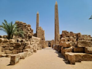 Ancient Obelisks and ruins of Karnak Temple Complex in Luxor Egypt