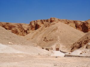 exterior view of the Valley of the Kings in Egypt amidst the harsh environment of the Sahara Desert