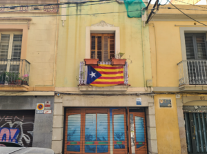 Catalan Flag draped on Balcony in Barcelona