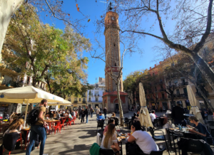 Placa de la Vila Gracia neighborhood on sunny day Barcelona