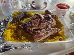 plate of local food with rice and mutton in Cairo Egypt
